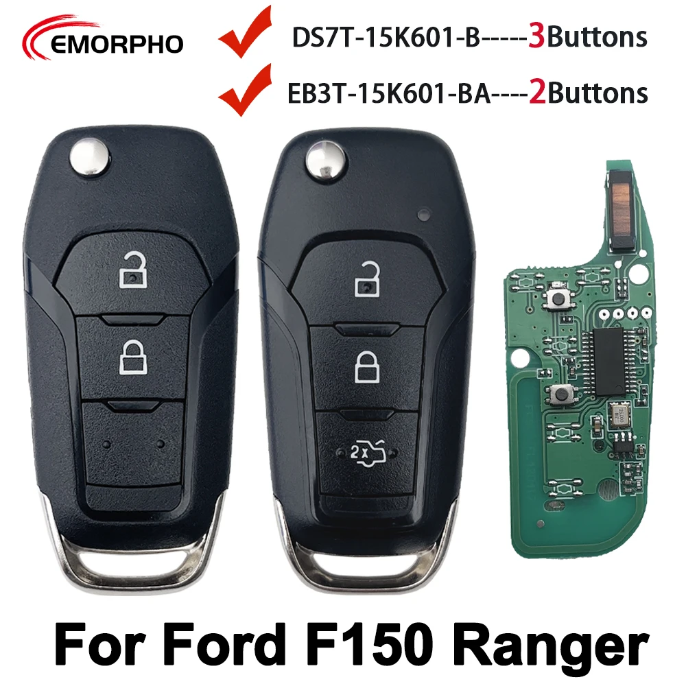 EMORPHO EB3T-15K601-BA Remote Car Key Flip Fob ID49 433Mhz For Ford F150 Ranger KA+ Mondeo V GalaxyS-Max DS7T-15K601-B