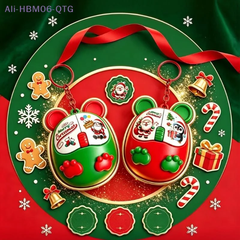 Christmas Themed Fidget Mouse Toy With Press Sound Cute Holiday Prints Great For Christmas Gifts Kids Stress Relief Party Favors