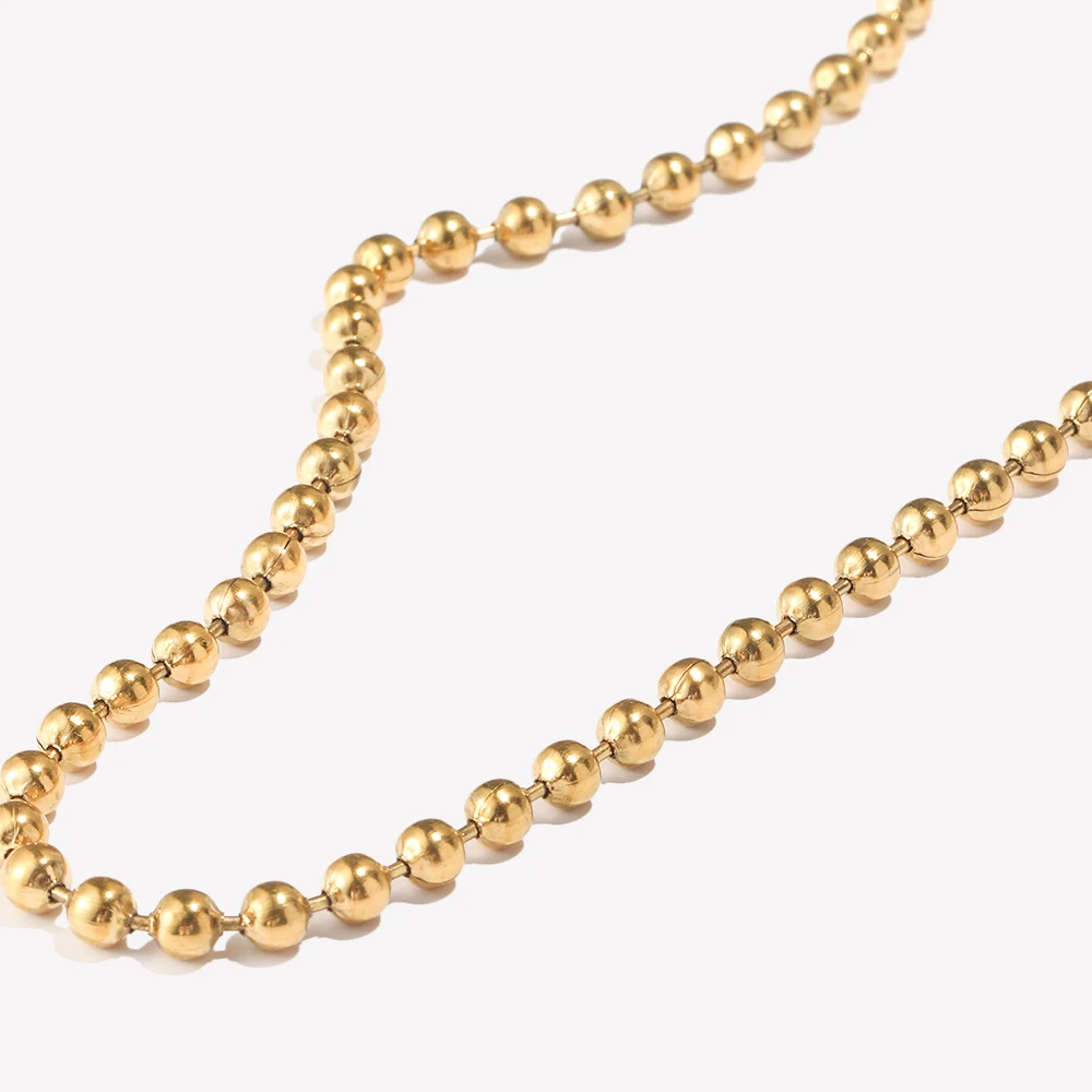 Simple Beads Chain Necklace Hypoallergenic Tarnish Free 18K Gold Plated Jewelry Silver Color 316L Stainless Steel Basic Jewelry