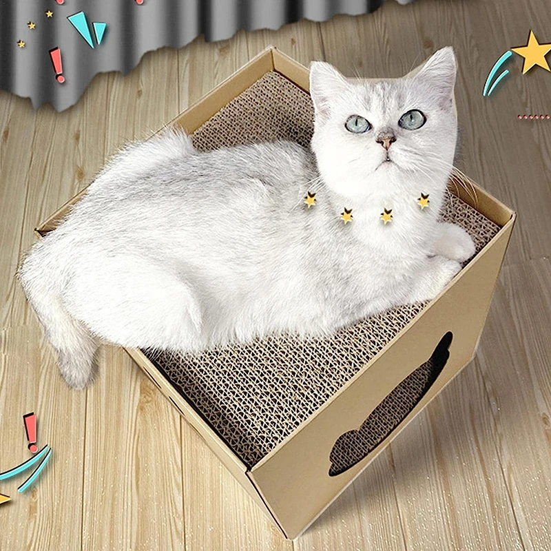 Cat House Scratching Board Pet Folding Pets House With Scratch Pads Corrugated Cat Cardboard Box For Rabbit Hideout Cat