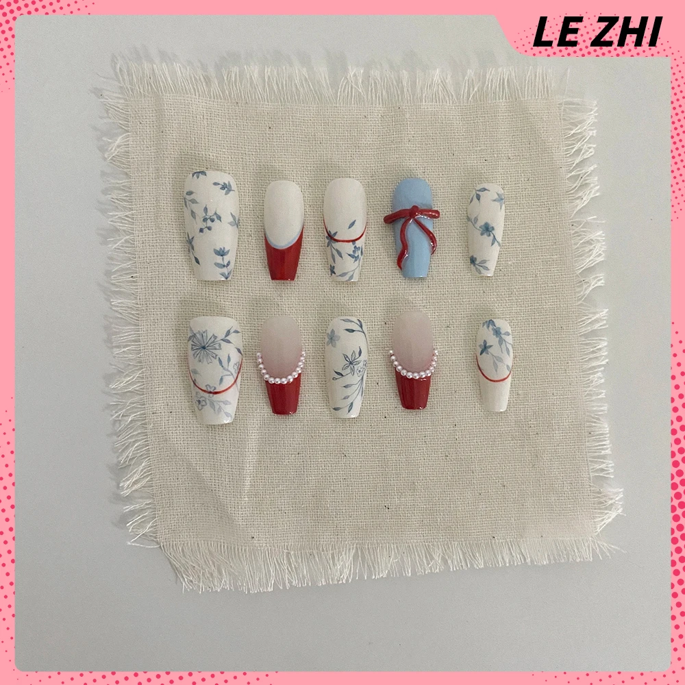 لطيف قصيرة الأظافر كاذبة الوردي الكرز القوس الجناح ندفة الثلج القوس تصميم رسمت باليد الزهور اللؤلؤ الحيوانات الأظافر كاذبة مخصصة