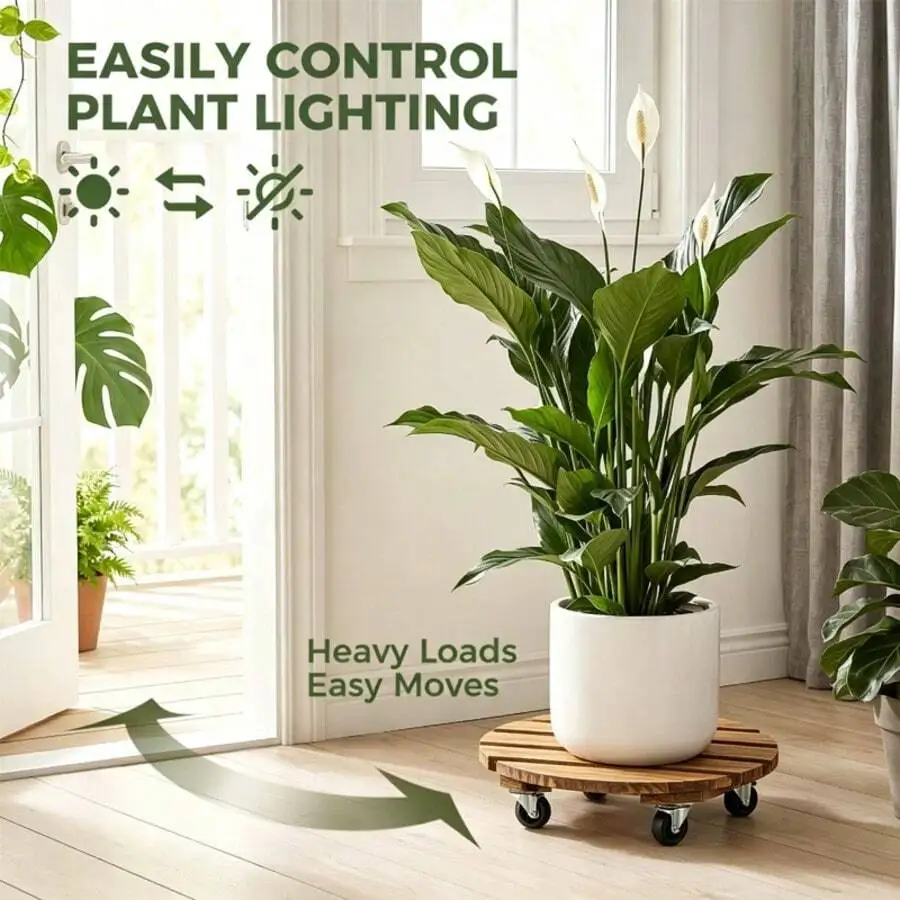 2-Pack Wooden Plant Stands - With Locking Wheels For Easy Movement, Heavy-Duty Rolling Stands Suitable For Indoor/Outdoor Use, P