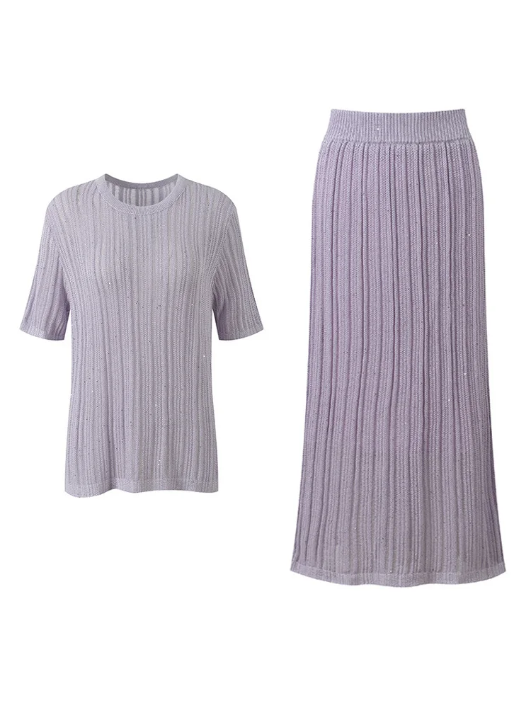 

Комплект кардигана и юбки Heavy-Work Or-Sve с открытыми плечами in iny Fabric Ele Old-Money Sle, высококачественная версия