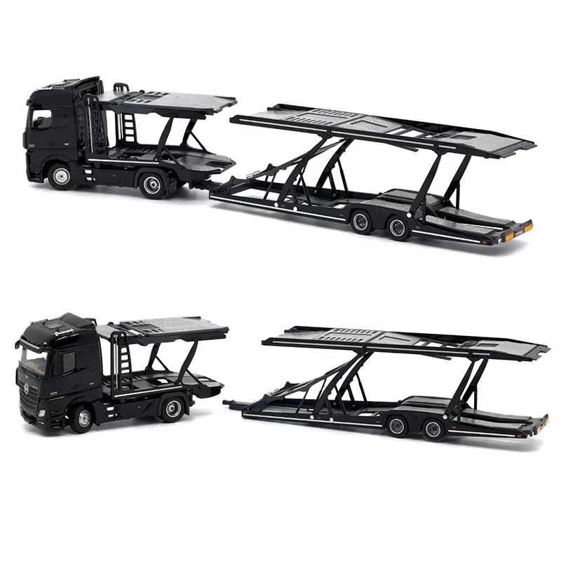 Benz Actros-remolque de coche de dos pisos, escala 1:64, modelo fundido a presión LHD, colección de coches, regalo de exhibición, decoración de