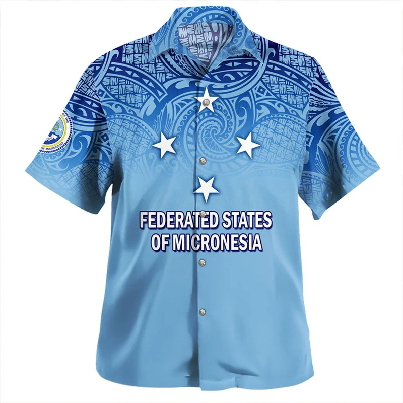 Summer Harajuku 3D Federated States Of Micronesia Flag Tribal Printing Shirts FSM Coat Of Arm Emblem Printing Short Shirts Tops