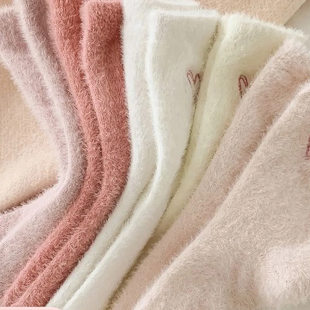 

5 Pairs Autumn Winter socks women mid-calf Thickened Mink fleece heart-shaped Sleeping Floor Warm Long Sports Ankle Crew 2W257
