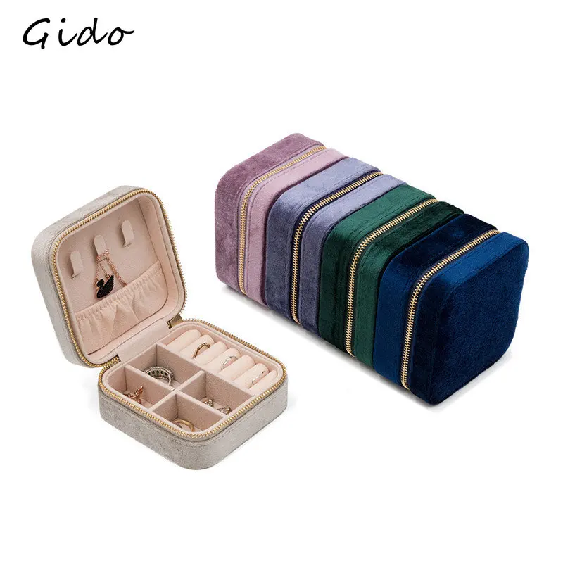 

Jewelry Travel Case Organizer Display Boxes Velvet Zipper Portable Earrings Necklace Ring Jewelry Storage Box