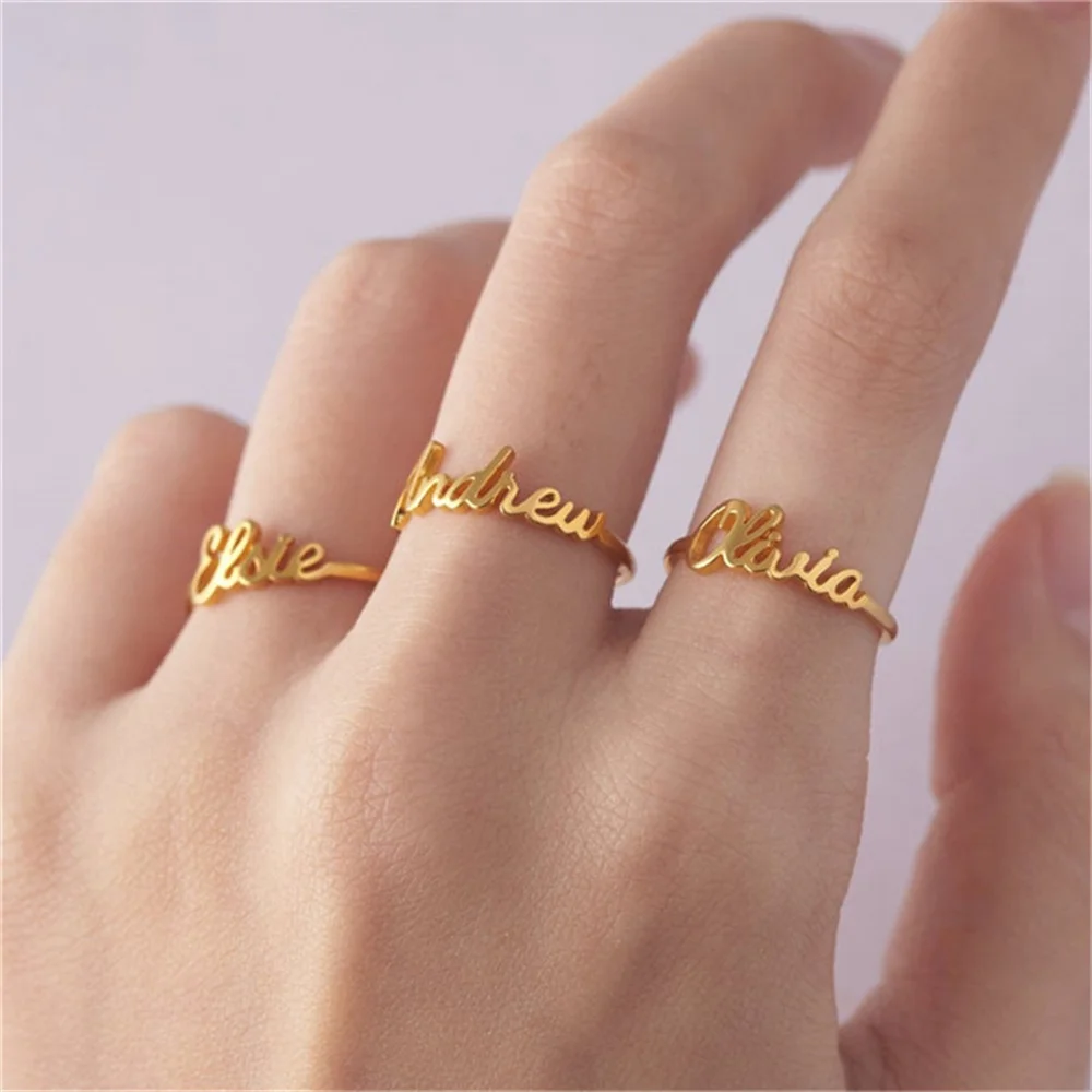 Dainty Personalized Name Rings Engagement Jewelry Stainless Steel Custom Nameplate Finger Rings Wedding Gifts Anel Masculino