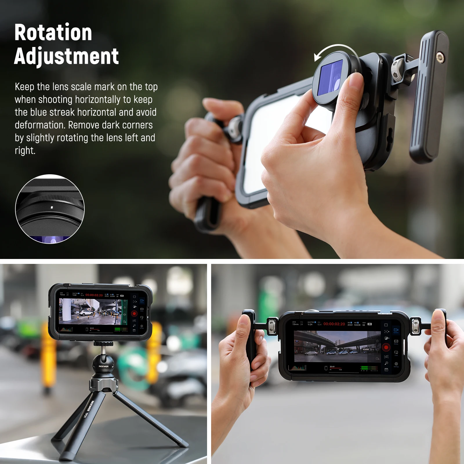 Neewer 1.55X Anamorphic Phone Lens Only for 17mm Thread Backplate For iPhone Samsung Phone Cage with 67mm Filter Adapter Ring