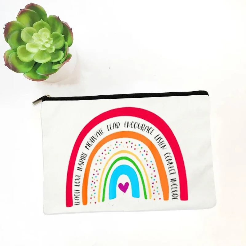 Teacher Gift Pencil Bag Toiletry Bag Neceser Neceser Mujer Rainbow Teacherlife Print Travel Makeup Wash Pouch Back To School