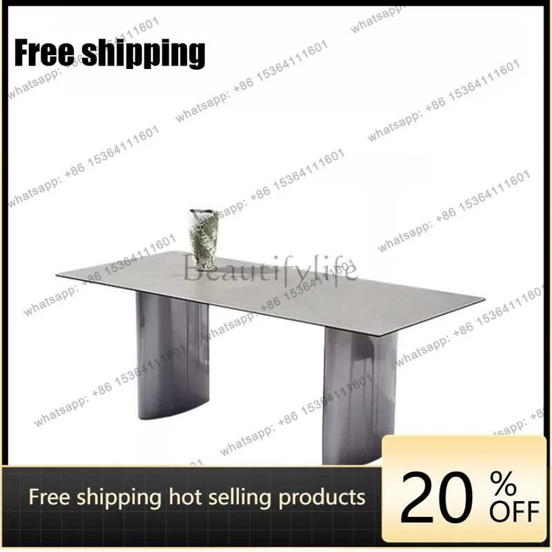 YJ Italian minimalist rock slab dining table light luxury simple high-grade gray Nordic rectangular 6-person dining table