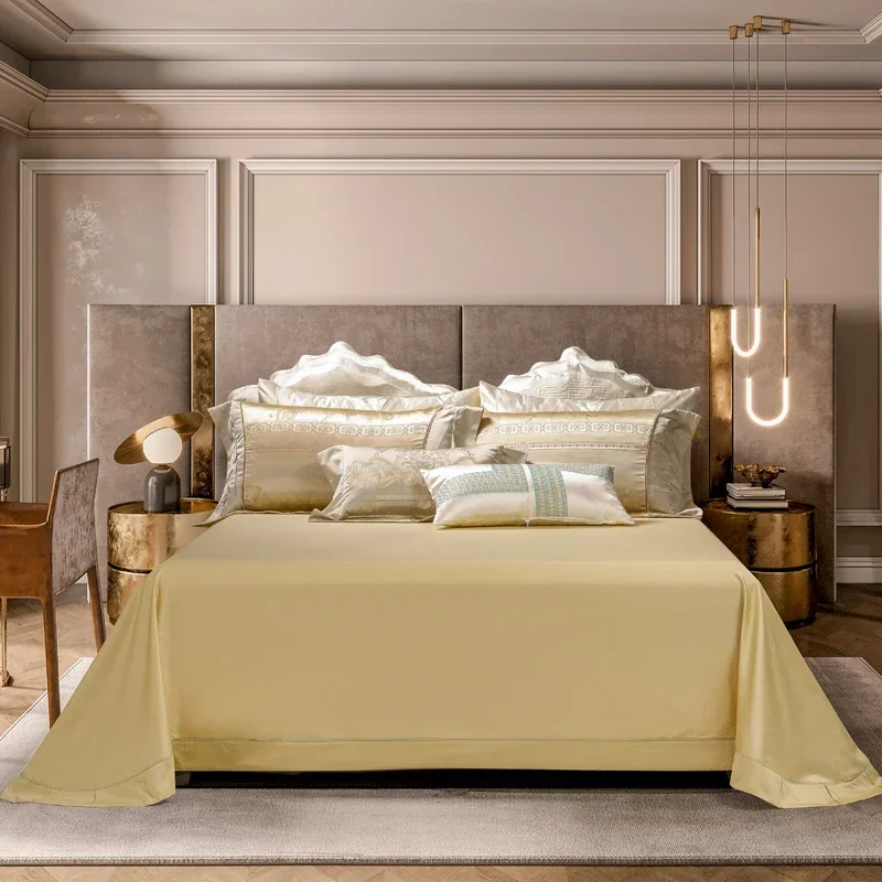 Lençóis de algodão amarelo cetim, capa de edredão Jacquard, Conjunto de cama têxtil doméstico, estilo europeu, tamanho grande, tamanho grande, atacado