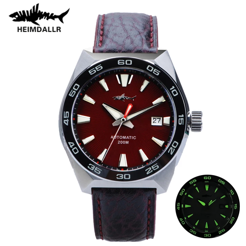 

Heimdallr Mens Diver Watch Red Dial Sapphire Glass Ceramic Bezel NH35 Automatic Movement 200m Waterproof Green C3 Green Luminous