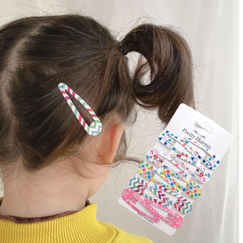 10/20/30Pcs Alloy Hairpin Children Hair Accessories Colorful Droplet Hair Clip Cartoon Print Barrettes Girls Side Bang Headdress