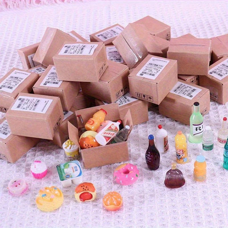 Mini Express Box Mini Food and Beverage Set - Plastic Toys Kitchen Toys - 1:12 Doll House Supermarket Snacks.