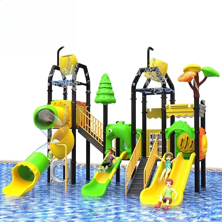 Commercial Water World Adventure Plastic Swimming Pool Water Slide Combo Playground Equipment Games