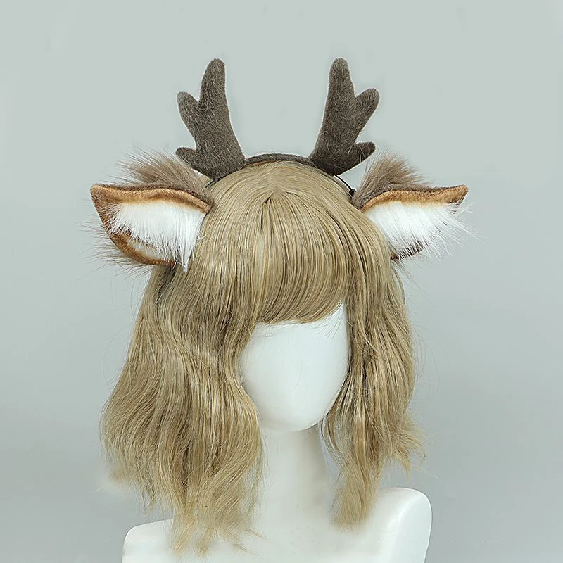 Cute Plush Antler Headband Fashion Cosplay Deer Ear Head Hoop Lolita Hair Bands Holiday Party Christmas Women Hair Accessories - Detail 1