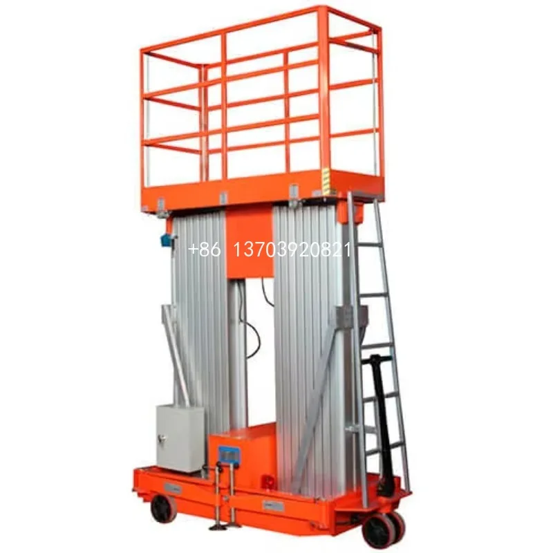 Customized Hydraulic Double Masts Aerial Maintaining Worker Man Lifter Elevator Double Mast Aluminum Alloy Lift