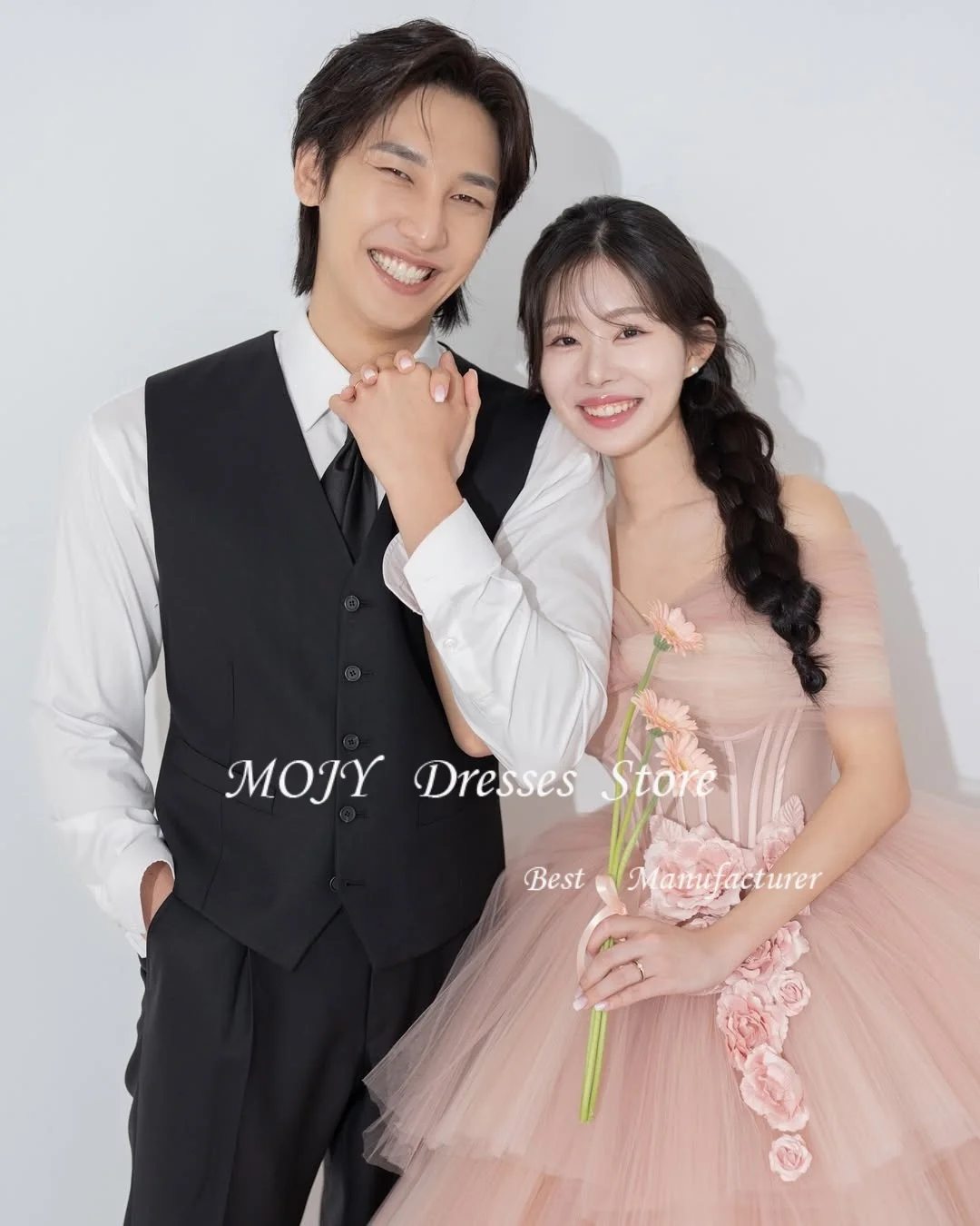 موجي أحمر الخدود الوردي الحبيب تول المتدرج مساء اللباس كوريا فستان الزفاف صورة تبادل لاطلاق النار الحبيب الحفلة الراقصة مخصصة