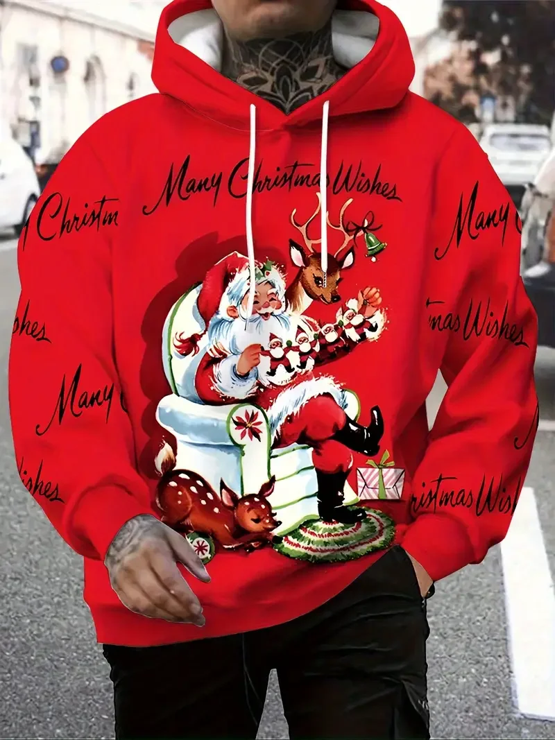 2026 عيد الميلاد هوديس سانتا كلوز ثلاثية الأبعاد طباعة الرجال النساء هوديي بلوزات عادية للجنسين هودي البلوز القمم الملابس رجل سترة