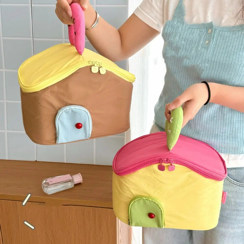 

Waterproof Handheld Makeup Bag Nylon Multifunctional House Shape Cosmetic Bag Cartoon Large Capacity Skincare Storage Bag Women