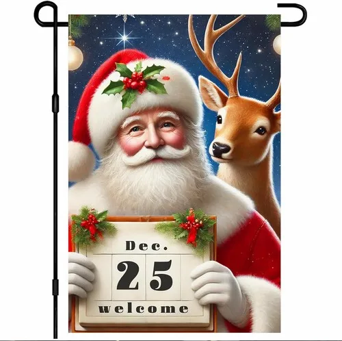 Christmas Santa Garden Flag Welcome Reindeer and Dec 25 Outdoor, 12x18 Inch XXQ