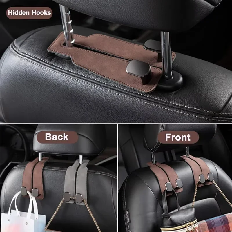 2 in 1 Car Headrest Hook Suede Rear Seat Backrest Suspension Alloy Double Hook Clip Storage Auto Interior Accessories Universal