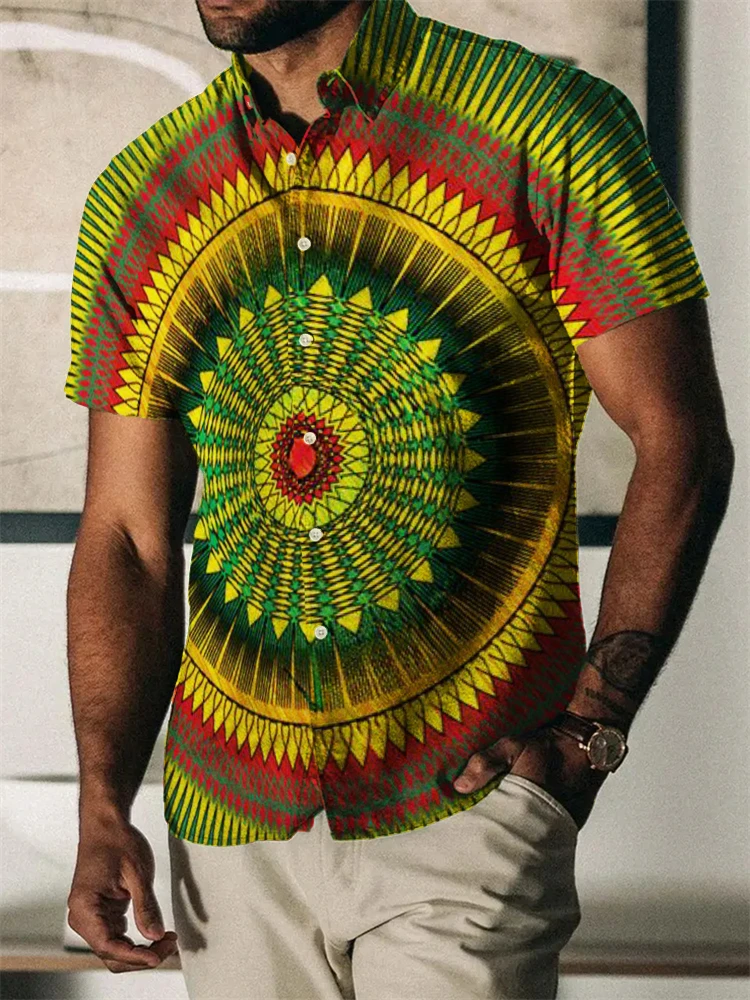 Camisas hawaianas con estampado 3D de arcoíris para hombre, ropa de calle informal de manga corta con botón de solapa, ropa Social Floral Vintage,
