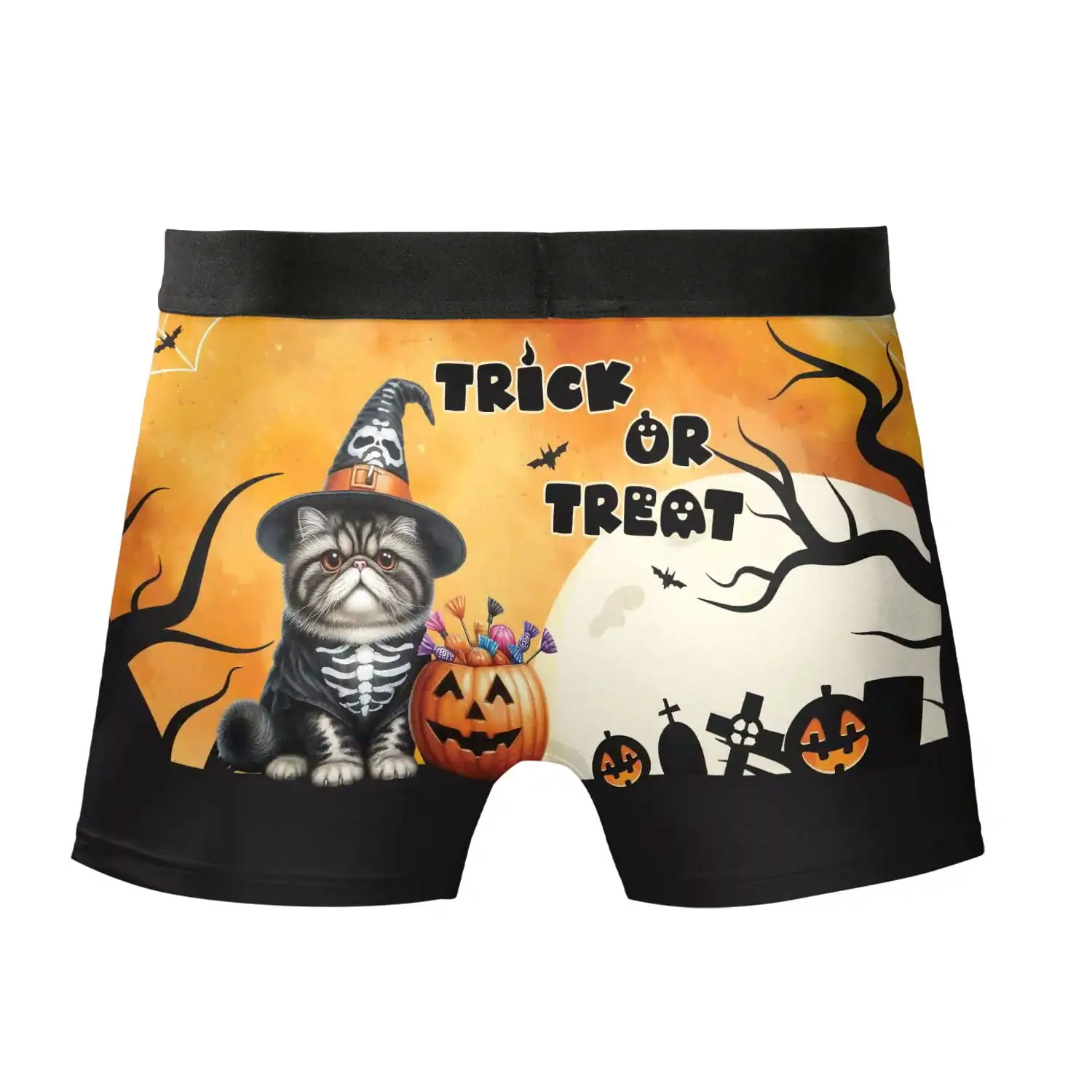 Trick or Treat Exotic Shorthair Needs Candy Happy Halloween Night All Over Print Boxer Briefs Underwear for Men Dad Cat Lover