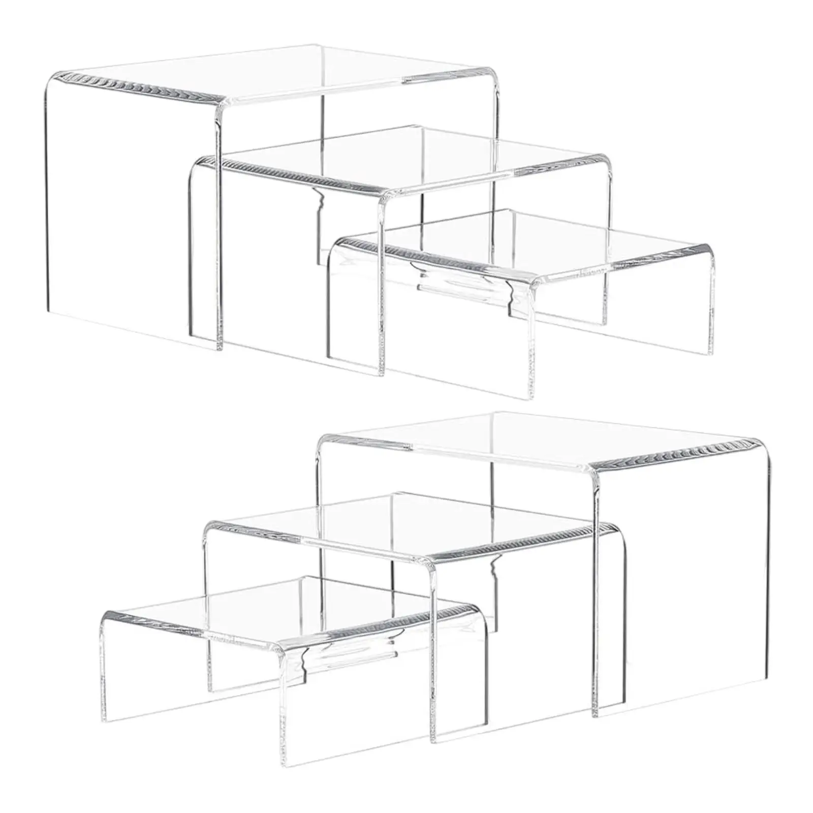 6 Pieces Acrylic Riser Display Shelf Organizer Clear Elevated Display Rack for Mobile Wallet Glasses Retail/shop Supermarket