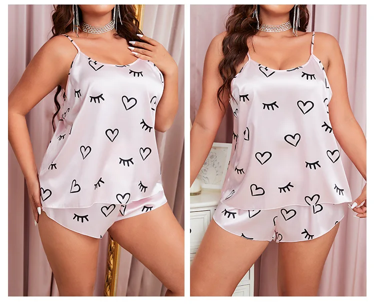 Big Size 4XL 5XL Female Pajamas Set Sexy Suspender Pijamas Suit Sleepwear New Summer Print Cartoon Home Clothes Lounge Wear