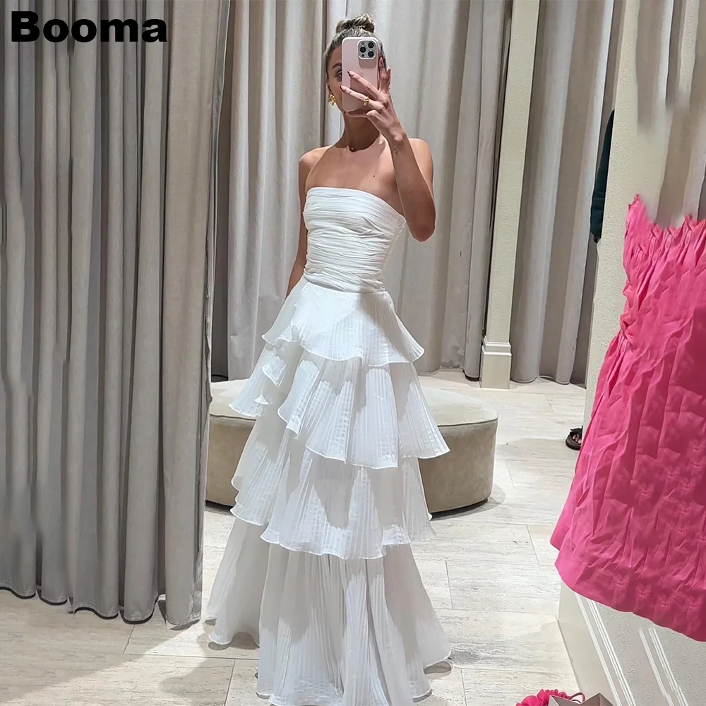 Booma-vestidos de graduación de línea a blancos, sin tirantes, escalonados, simples, largos, para ocasiones especiales, trajes para eventos