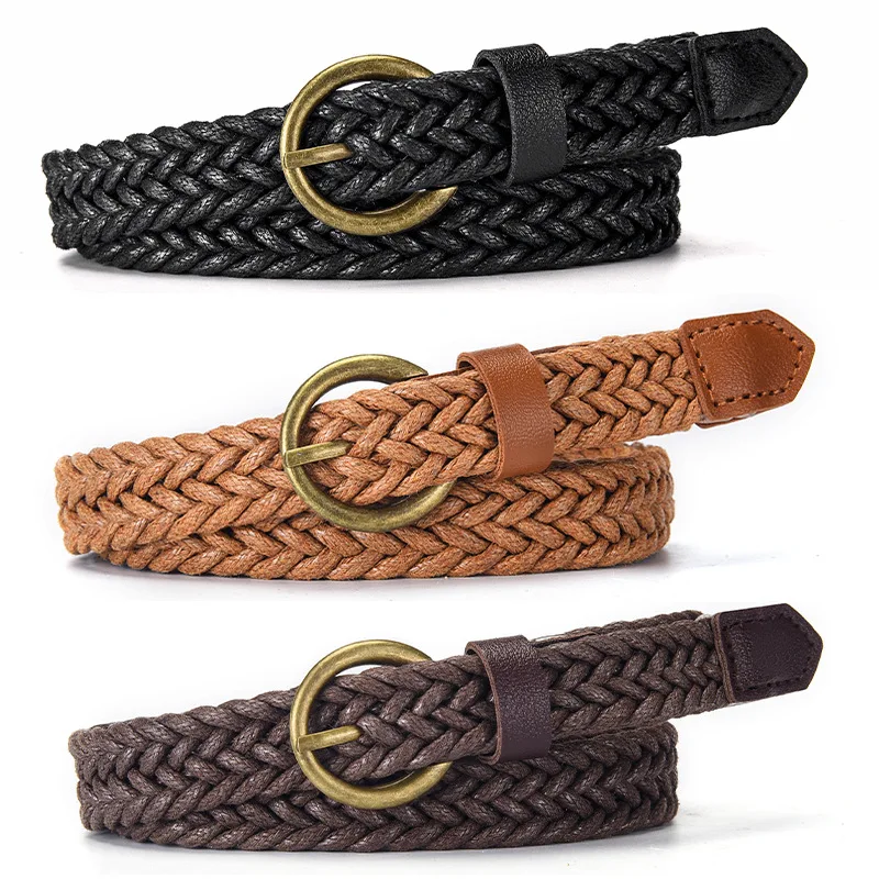 Bohemia Wax Rope Braided Women's Belt Gothic Vintage Jeans Dress Accessories Girdle Fashion Simple Design Pin Buckle Waistband