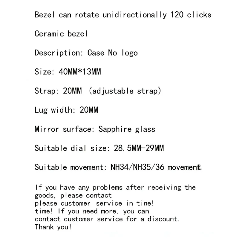 Accessories for NH35 Watch Case 40MM Sapphire Glass for NH35/NH36 Movement