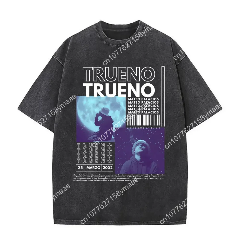 Hot Sale New Rapper Trueno El Ultimo Balie World Tour Vintage Washed T Shirt Men's Clothing Hip Hop Streetwear Oversized T-shirt