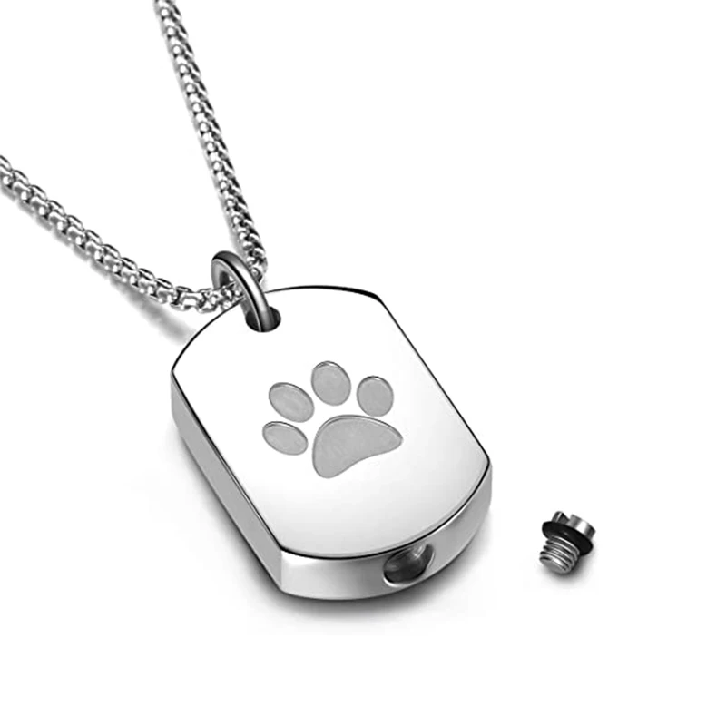 Cremation Jewelry Paw Print Urn Necklace for Ashes for Women Men Memorial Cat Dog Ashes Pendant Openable Bottle - Custom