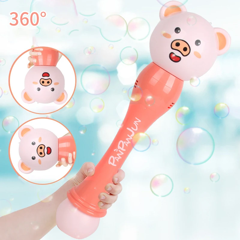 Cartoon Bubble Machine Electric Bubble Machine Watertight Blowing Bubble Stick Outdoor Toy for Children Pink