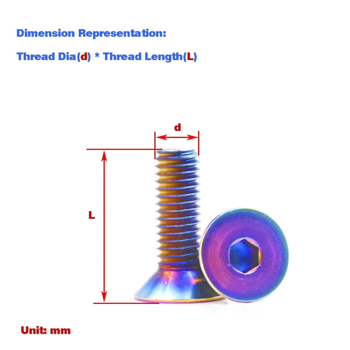 

304 Stainless Steel Titanium Fired Dazzling Countersunk Head Hexagonal Screw / Electric Motorcycle Modified Color Bolt