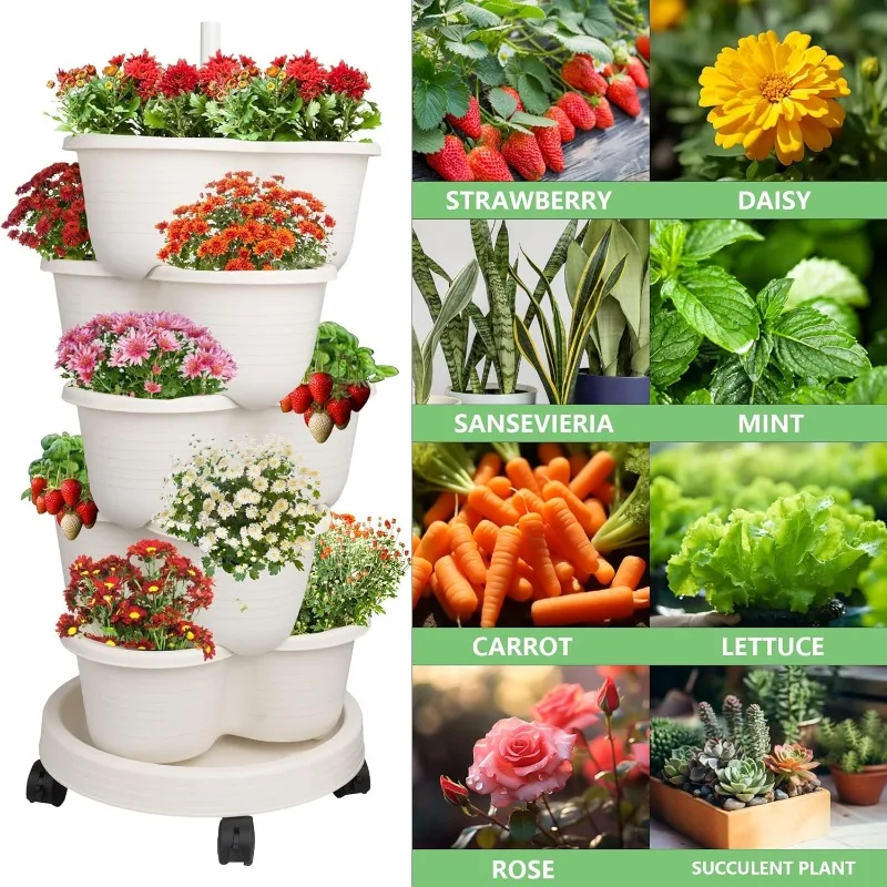 Strawberry Planter,5 Tier Stackable Gaden Tower for Flowers, Vegetables, Grow Your Own Herb Garden Vertical Oasis of Vegetables