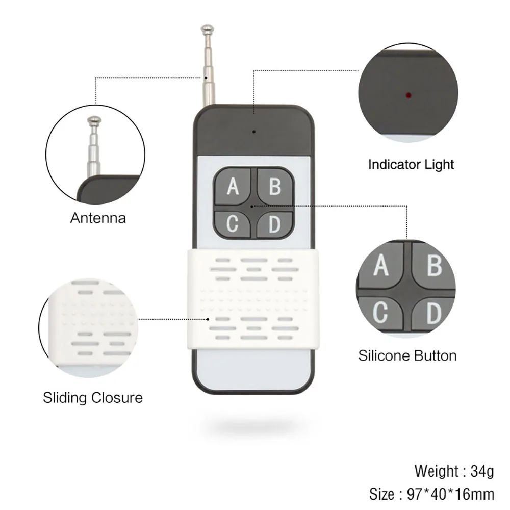 Rf 433Mhz Long Range Wireless Remote Control Switch AC110V 220V 30A High Power Light Switch Receiver for Factory Fan Pump ON OFF