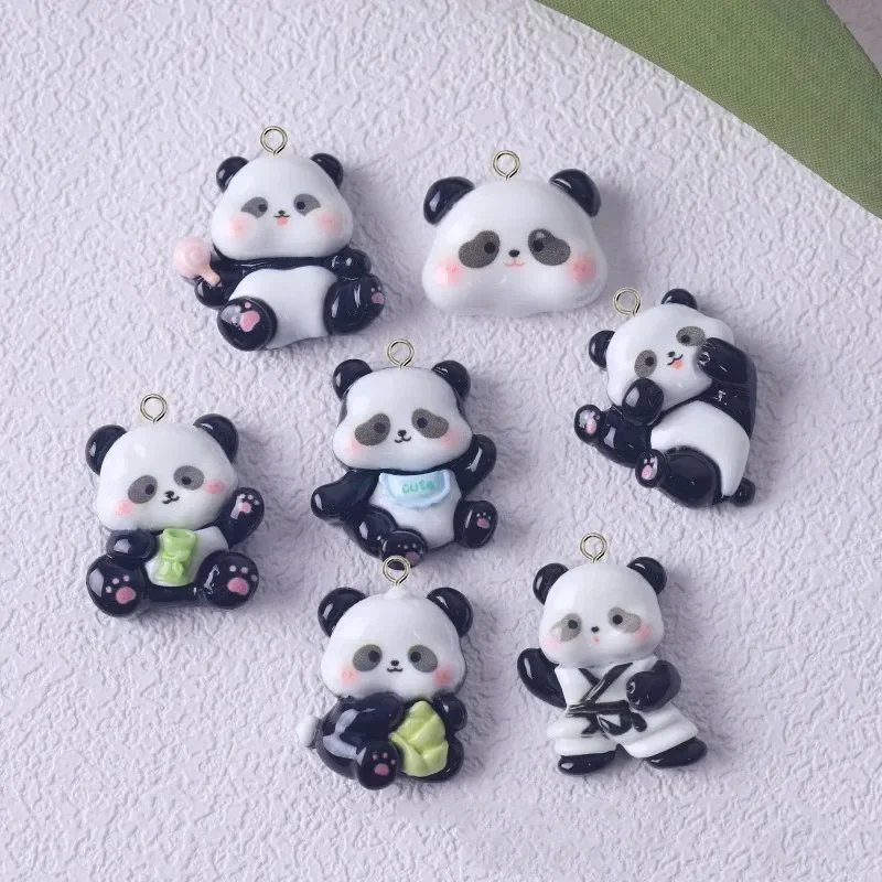 10Pcs Bulk Shiny Panda Resin Charms Cute Mini Animal Ornament Pendants Handcraft Parts For Earrings Keychains Jewelry Making