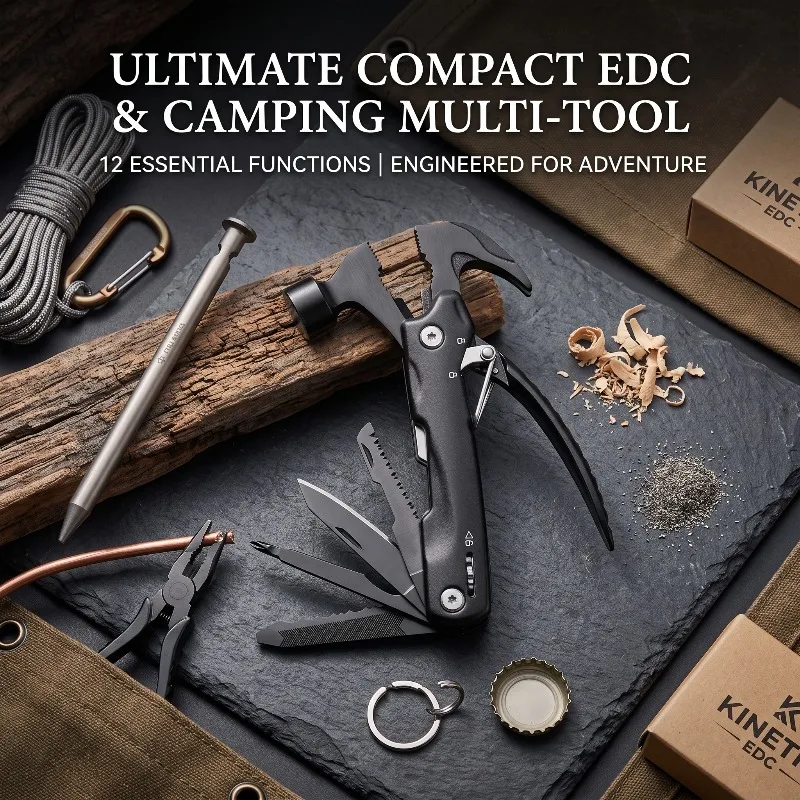 Multi-purpose Folding Camping Tent Ground Nail Hammer Outdoor Portable Combination Tools Knife Pliers Mini Equip