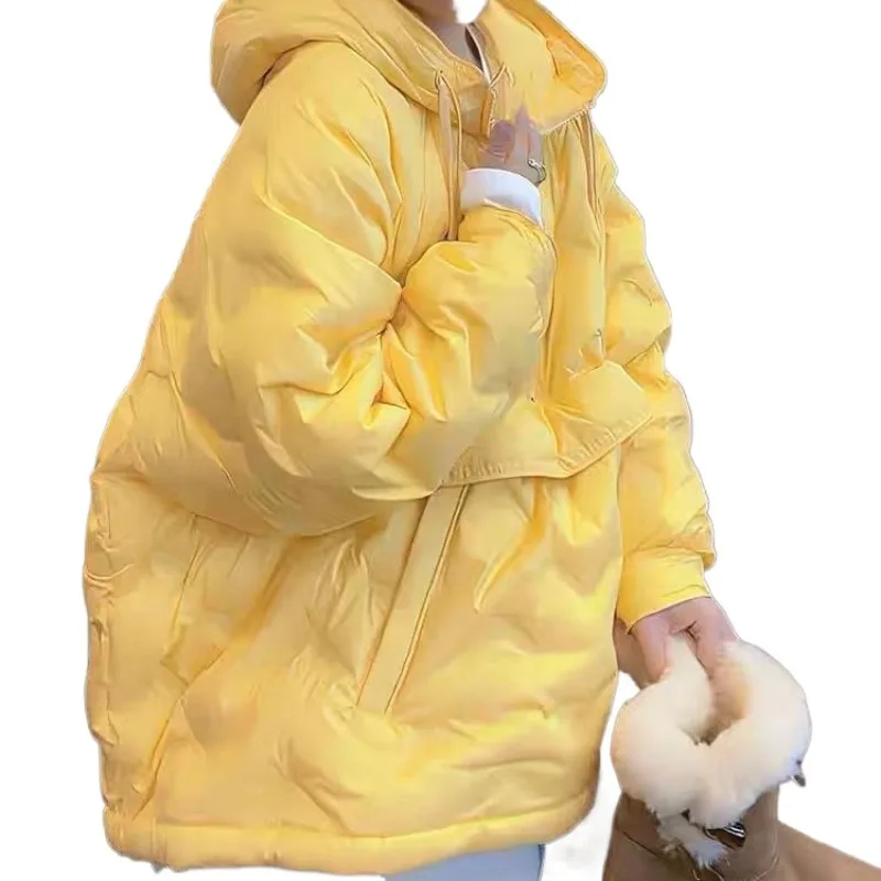 유럽식 브레드 재킷 후드 다운 재킷 여성용 한국 버전 나이 감소 외국 스타일 얇고 루즈한 지퍼 풀오버 얇은 상의