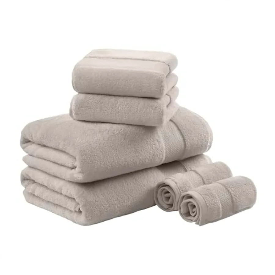 

Hotel bathroom towel set: 100 cotton, 600GSM, luxury thick soft absorbent, taupe, 6-piece assortment including shower, hand, fa