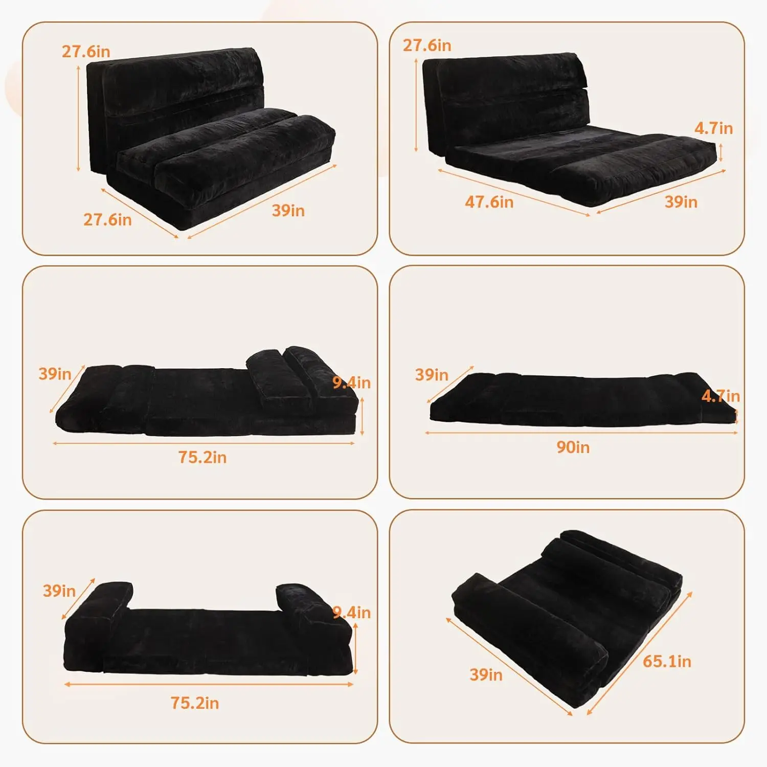 Bybyme Bean Bag Bed Folding Sofa Bed, Extra Wider Fold Full Floor Mattress For Adults With Washable Soft Faux Fur Cover, Floor