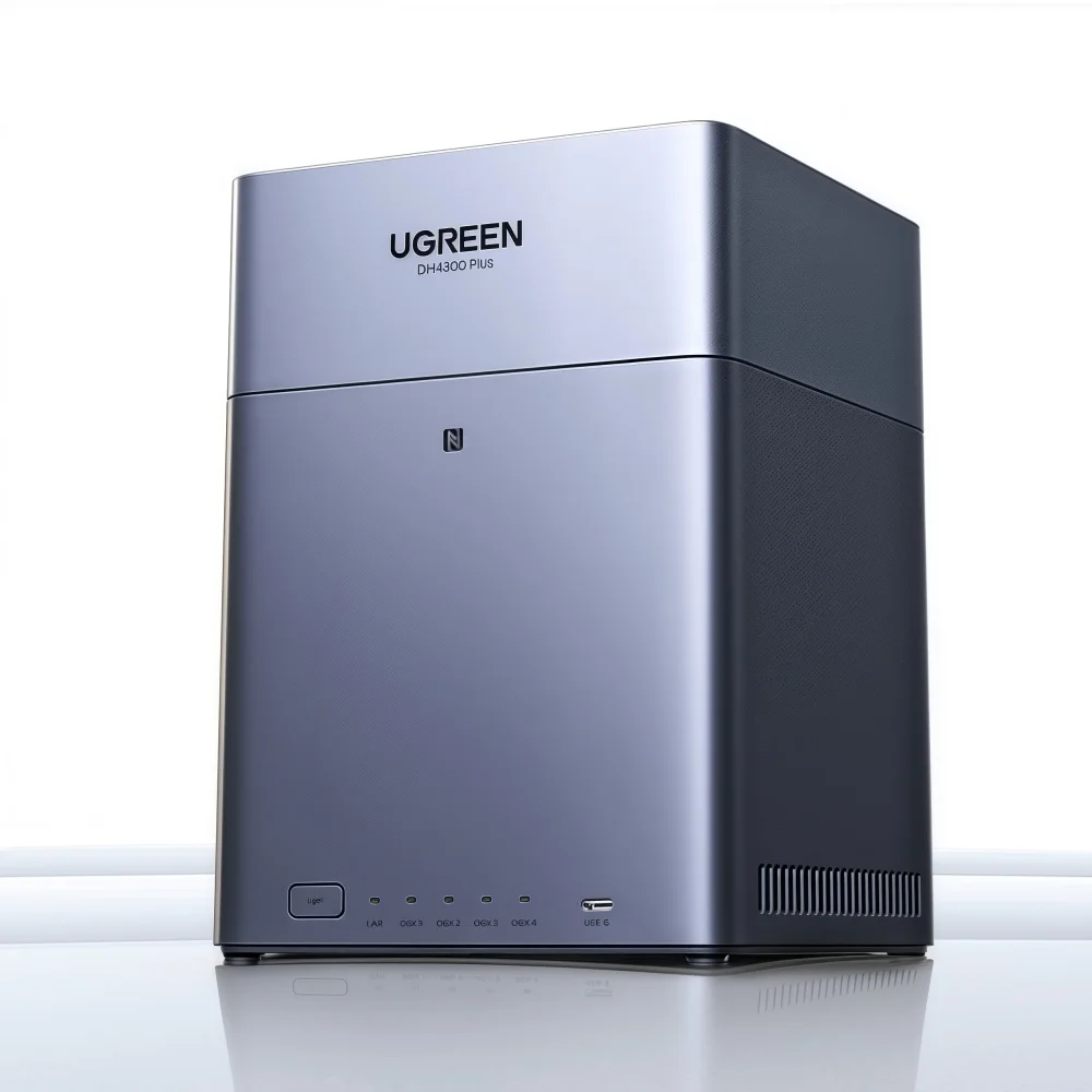 TLF UGREEN DH4300 Plus Mini Home NAS AI Rockchip Octa Core A55-A76 8GB LPDDR4X 4 Bay SATA HDD SSD NFC RJ45 2.5GbE Rede Sto