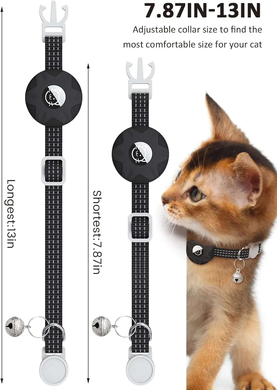 Anti-Lost Pet Cat Collar with Aiitag Holder for Apple Air Tag Positioning Kitten Collar with Reflective Cat Necklace Accessories