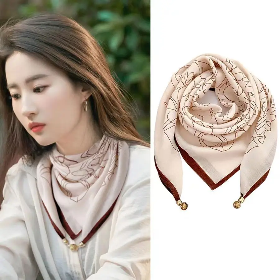 Luxury Magnetic Buckle Silk Scarf - Lightweight Breathable Square Scarf for Summer, UV Protection & Fashionable image 4