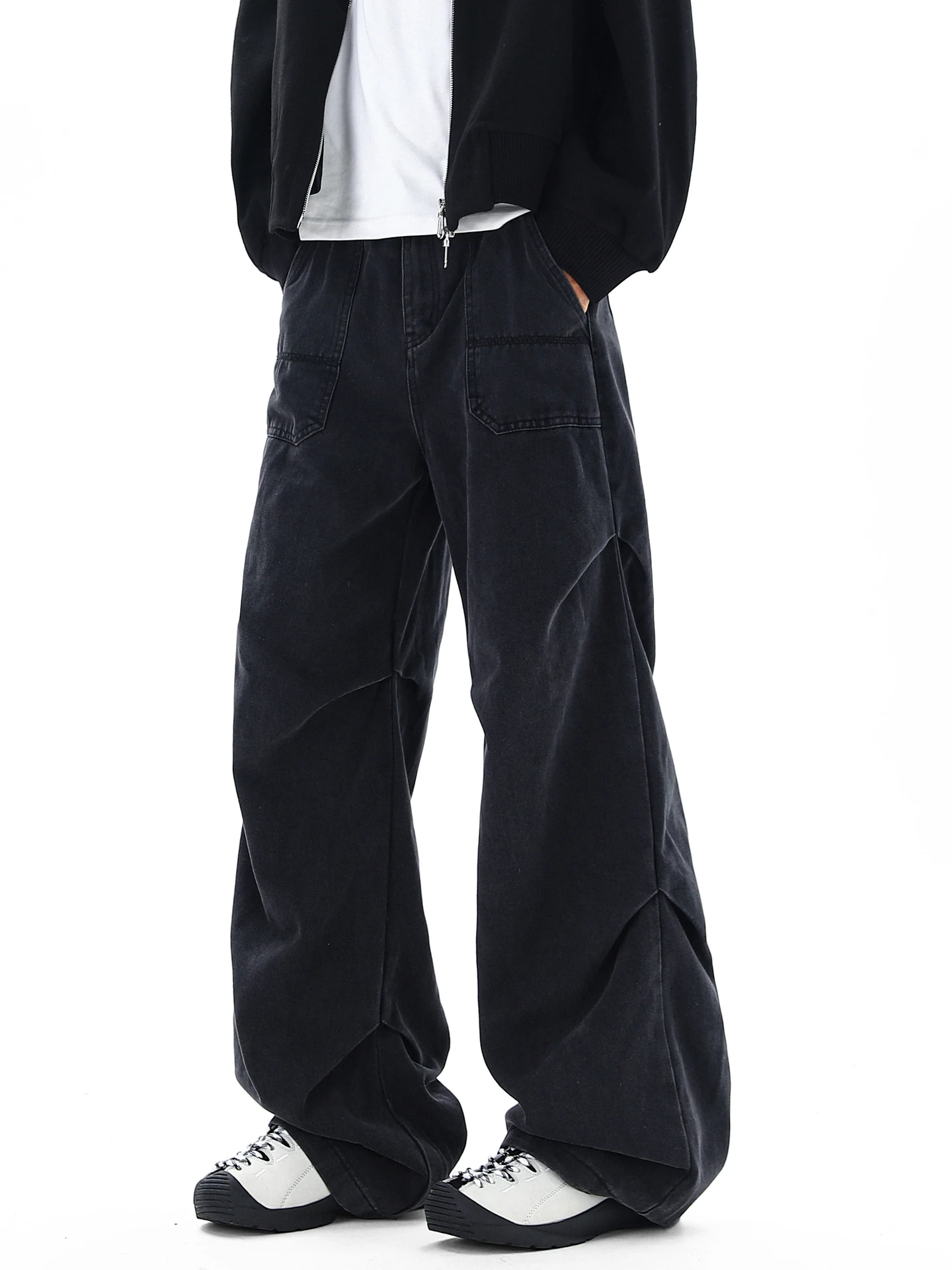 

Wukong Has Goods Trendy American Waed Folded Workwear Jeans Men's Vintage Loose Faion Wide Leg Long Pants Casual Sle