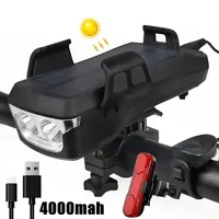 4000mAh Solar Bicycle Light USB Rechargeable Power Display MTB Mountain Road Bike Front Lamp with Horn Flashlight Bicycle Light